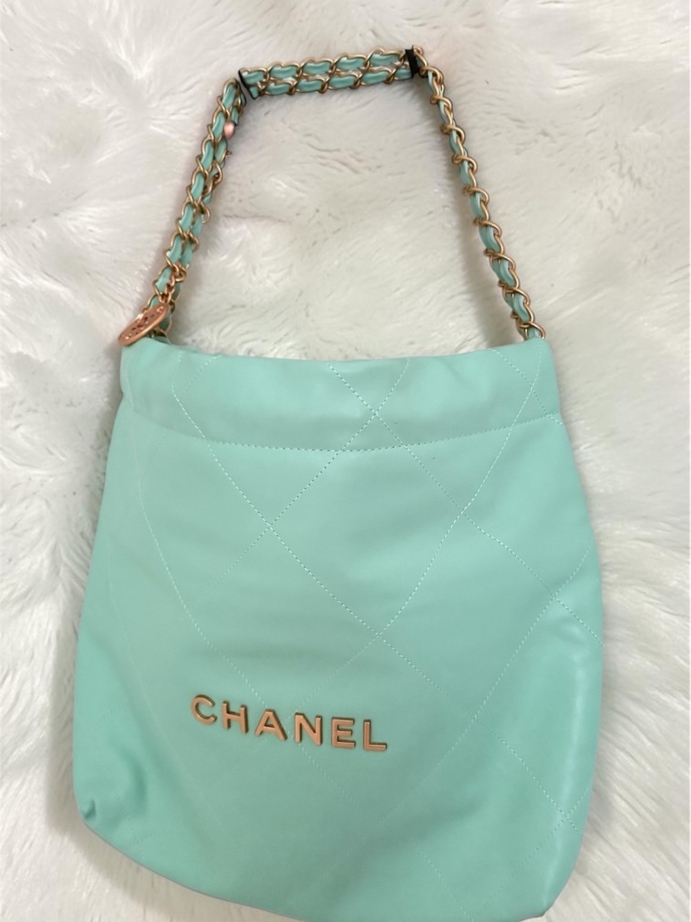 Teal/Mint Quilted Leather and Chain